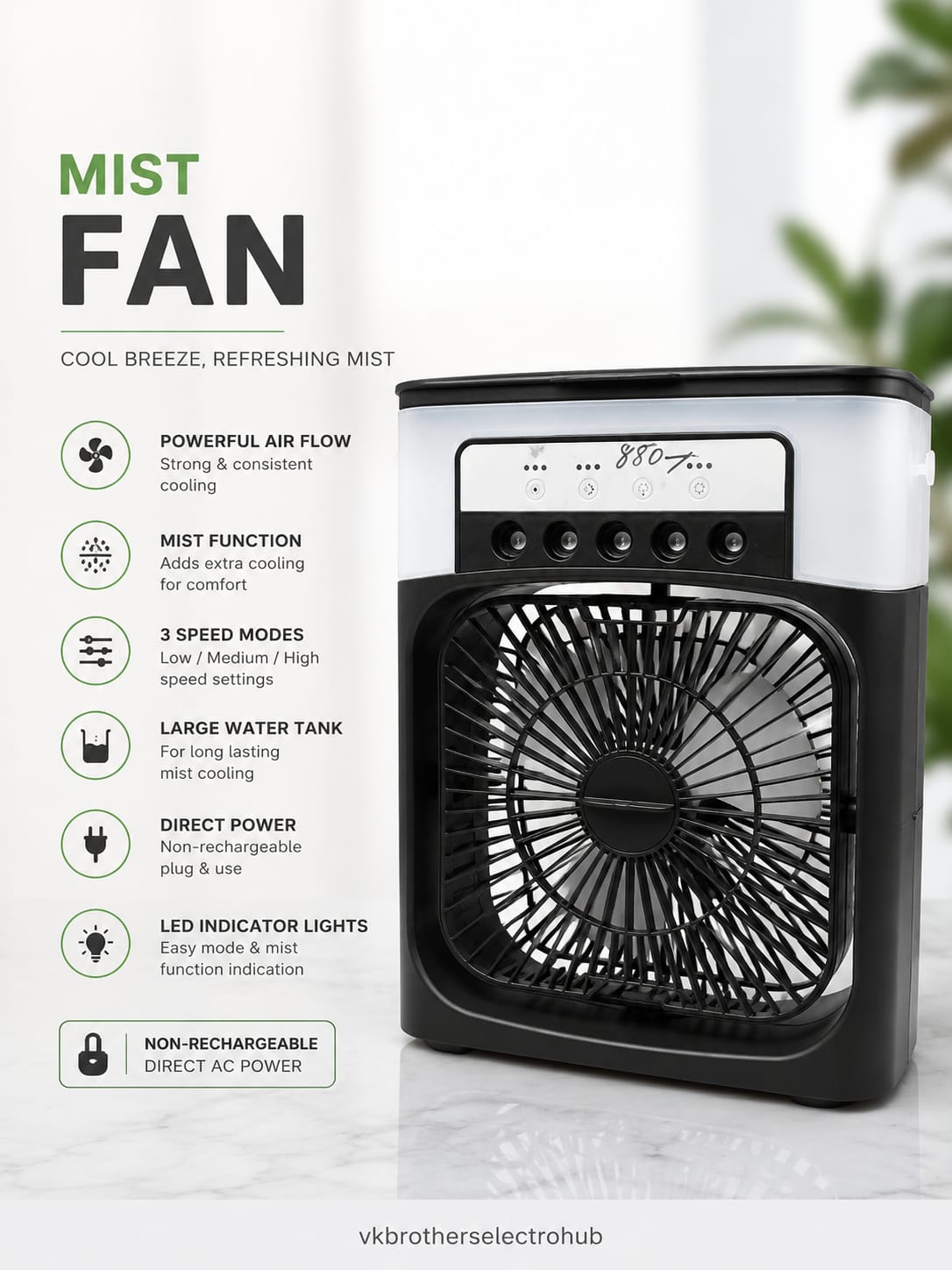 Mist Air Fan with Water Spray | Portable Cooling Fan with Mist Function, 3 Speed Modes & Large Water Tank